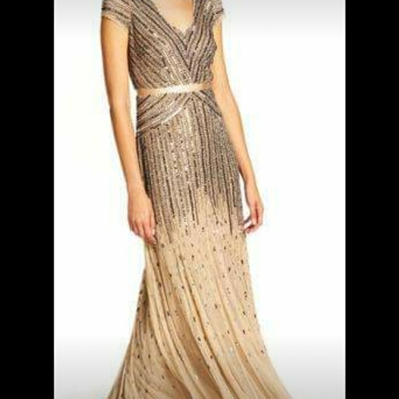 adrianna papell gold beaded dress